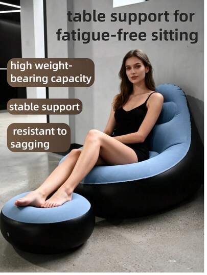 1件装全新充气懒人沙发，可折叠躺椅，带脚踏，适合露营户外旅行，植绒面料沙发床