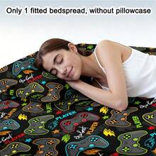 1pc Minimalist Modern Funny Best Gamer Graphic Print Washed Fitted Sheet, Bedroom Printed Bed Cover, Mattress Cover, Mattress Protector, Dust Cover, Bedding (Excluding Pillowcase) - Multicolor - View 4