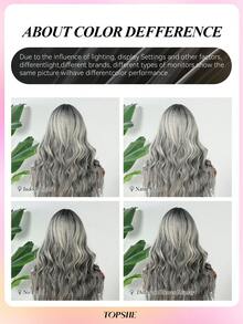 TOPSHE 26 Inch Ombre Gray Long Wavy Synthetic Wig For Women, Middle Part Fluffy Curly Hair, Suitable For Daily, Party, Cosplay, Fashionable & Romantic - Gray Ombre - View 8
