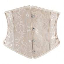 1pc Women's Jacquard Corset, Overbust Waist Cincher With Boning, Suitable For Daily Wear And Halloween - Apricot - View 2