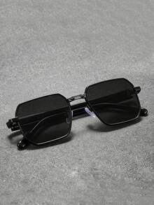 1 Pair Of Small Square Frame Black Fashion Glasses, Alloy Material, Anti-Ultraviolet, Retro Y2K Style Fashion Glasses, Textured Temple Legs, Perfect For Street Photography - Multicolor - View 5