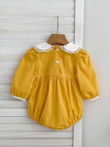 Infant Spring/Autumn Polka Dot Long Sleeve Bodysuit, Baby One-Piece Bodysuit With Peter Pan Collar And Embroidered Triangle Design - Ginger - View 3