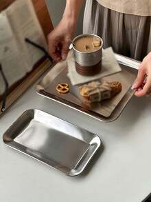 1pc Ins Style Stainless Steel Rectangular Coffee/Cake/Dessert Serving Tray, Suitable For Pastries, Bread, Snacks In Cafes, Homes, Restaurants, Parties, Offices - Multicolor - View 1