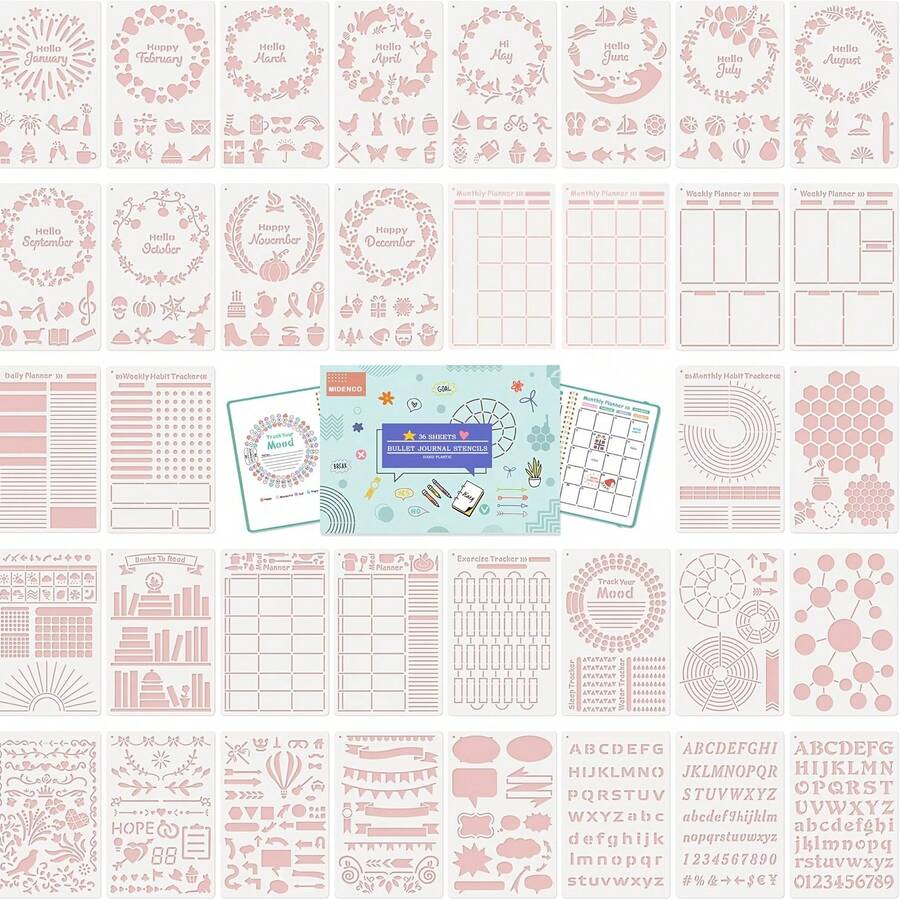 36pcs/Set New Bullet Journal Templates, Diary Accessories Kit For Bullet Journaling And Planning