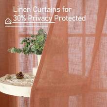 LAMIT - Cortinas cortas de lino para cocina cortinas de ventana semitraslúcidas con filtrado de luz paneles de bronce con ojales para cafetería/cámper terracota 2 paneles 76 x 102 cm - Terracota - Ver 6