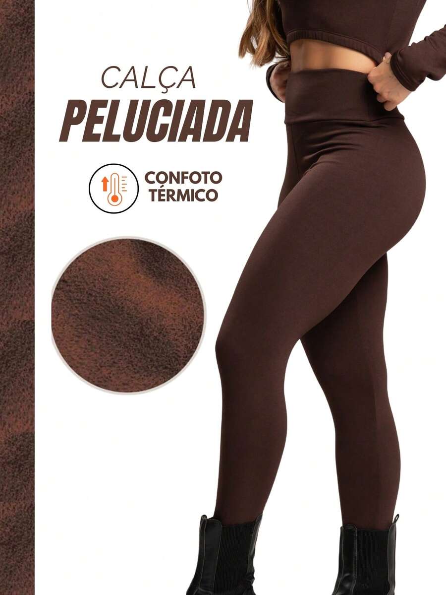Plain Plush Flannel Legging Pants Autumn Winter Women's Fashion - 鏽棕色 - 查看 1