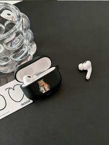 1 pieza Funda de auriculares con diseño minimalista de gato divertido, compatible con Apple Pro 2, Nuevo 4ta Gen, 3ra Gen, 1ra/2da Gen Pro, Cubierta protectora mate - Negro - Ver 4