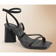 Sandália Feminina Salto Bloco 7,5 cm com Strass – Sandália Elegante Festa / Casamento | Nude, Preto, Prata, Ouro Light Ella's Shoes - Preto - Visão 5