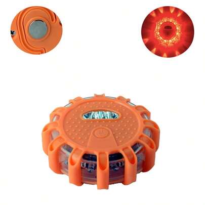 1/2pcs LED Car Safety Driving Light, Car Road Emergency Light, Car Breakdown Waiting Rescue Light, Car Emergency Light, Road Safety Flashing Light, LED Road Flashing Light, Outdoor Warning Light, Car Warning Light, Portable Outdoor Safety Travel SOS Light, 15 LEDs Safety Travel Emergency Light, Magnetic Design With Hook, AAA Battery Powered (Batteries Not Included), Compact And Portable, D10cm