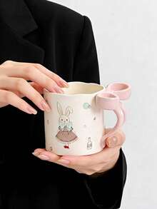 1 pieza Taza de cerámica creativa y linda con lazo 3D pintado a mano con esmalte, taza hecha a mano personalizada, regalo para amigos y novias, adecuada para oficina, hogar, cafetería, pastelería - Multicolor - Ver 15