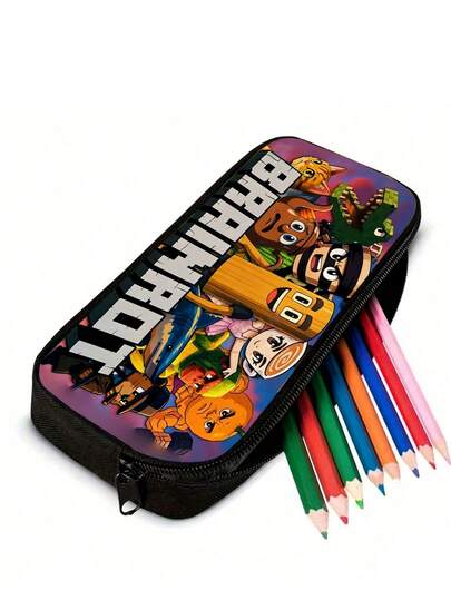 Brainrot Tung Tung Tung Sahur Large Capacity Creative Series Pencil Case - Durable Zippered Desktop Organizer With Creative Print Cute Style Stationery Storage Box Perfect Gift Daily