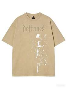 Retro Limited Edition Retro Sub-Tone T-Shirt, Rock Band Heavy Metal Neutral Cotton Pattern Washed TeeGothic Punk Grunge Emo Y2K Clothes, Rock Music Merch.2025 - 杏色 - 查看 5