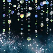 3 pièces Guirlandes d'étoiles irisées holographiques - Guirlandes de cercles à pois holographiques de 12 m pour décorations d'anniversaire, de mariage, d'anniversaire et de fête - Voir 6