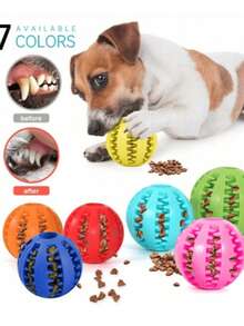 1pc Dog Toy Ball Interactive Rubber Ball Chew Toy For Small Dogs Dental Cleaning Ball Pet Food Feeder Silicone Ball Toy - Multicolor - View 1