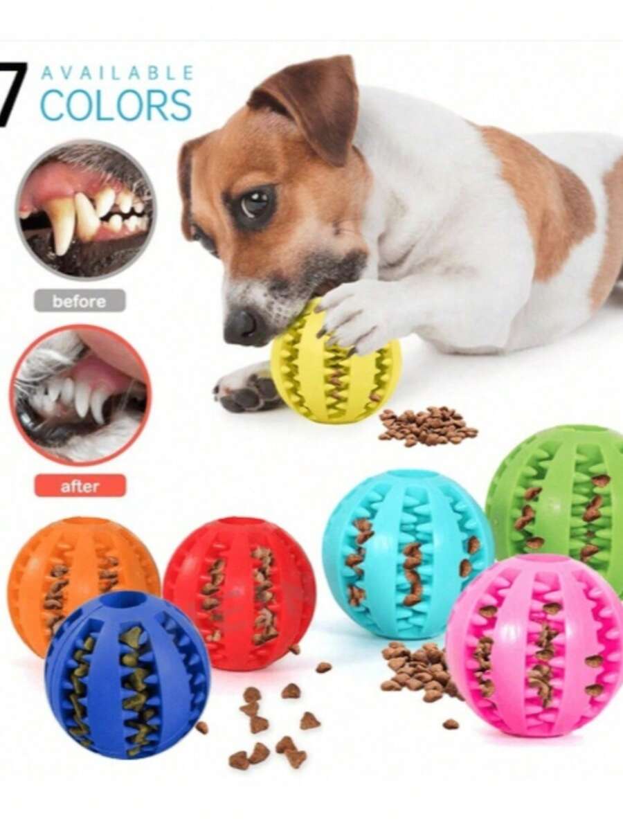 1pc Dog Toy Ball Interactive Rubber Ball Chew Toy For Small Dogs Dental Cleaning Ball Pet Food Feeder Silicone Ball Toy - Multicolor - View 1