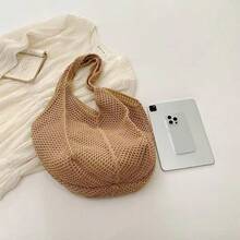 1 chiếc túi tote dệt kim thời trang mùa hè mới, túi lưới, túi đi biển đan móc - màu nâu - Xem 3