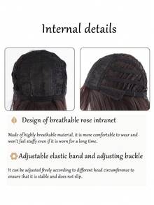 Peluca recta de longitud media de color marrón-negro con flequillo, con capas naturales, adecuada para uso diario y fiestas - Multicolor - Ver 5