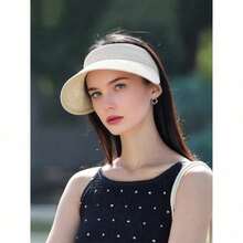 1pc Fashion Straw Sun Visors For Women Wide Brim Hats Roll-Up Foldable Summer Beach Visor Hat - 彩色 - 查看 2