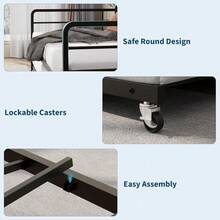 Diván con cama nido, estructura de cama metálica con cabecero tapizado espacio de almacenamiento, sofá cama para dormitorio, habitación de invitados. - Negro - Ver 3