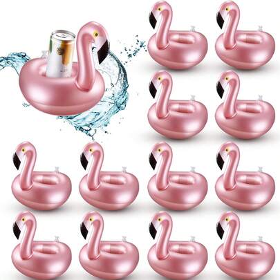 3pcs Inflatable Flamingo Drink Cup Holder,Reusable Inflatable Flamingo Shaped Drink Coasters, Suitable For Summer Pool Party, Cute Animal Shaped Floating Coasters, Outdoor Decor, Outdoor Swimming Fun Decor, Pink Drink Coaster