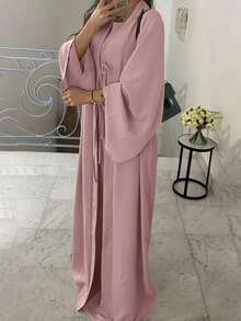 Women's Elegant Sleeveless Robe And Bowknot Long Cardigan Two Pieces Set - Light Pink - View 8