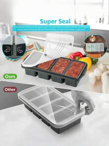 带盖硅胶冰格 - 硅胶冷冻食品模具 - 大号冰格，硅胶冷冻容器，用于冷冻和储存汤、酱汁、肉汤、剩菜 - 可制作 4 个完美的 1 杯冰块 - 多 - 查看 9