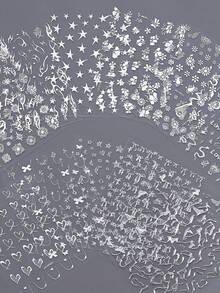 12pcs/Set 3D Bronzing Sun Moon Nail Art Stickers Decals Holographic Silvery Stars Line Designs DIY Manicure Y2K Nail Sliders - Silver - View 4