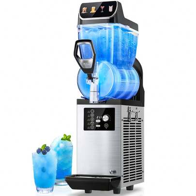 Commercial Slushy Machine, 4Gal/15L Stainless Steel Margarita Smoothie Frozen Drink Machine,  3 Operating Modes Slushie Machine, LED/LCD Light, For Restaurants Cafe Bars