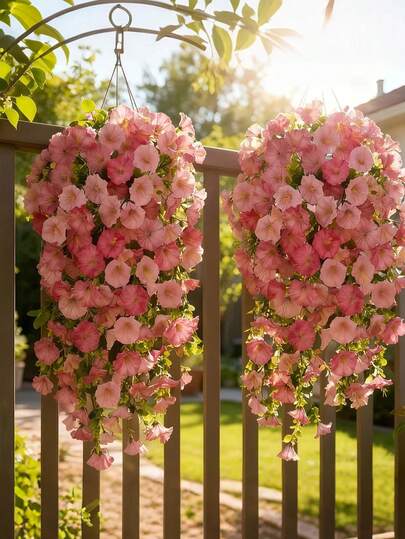 2pcs/1pc High-End Dense Spring Artificial Flowers, Handpicked Outdoor Realistic Plants, Artificial Trumpet Flower With Eucalyptus Leaves - UV-Resistant Outdoor/Indoor Decorative Fake Greenery, Suitable For Weddings, Hotels, Gardens, Yards, Photography, Room Decor, Seasonal Celebrations, Home Gardens, Potted And Hanging Display (Pink + Light Pink)