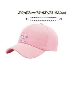 Children's Flower Letter Embroidered Adjustable Baseball Cap Casual Peaked Sun Hat For Kids, Teens & Youth 3-16 Years Old - Baby Pink - View 11
