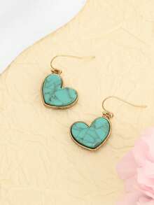 1 Pair Retro Western Style Turquoise Heart Dangle Earrings, Suitable For Summer Daily Wear - Love Heart - View 3