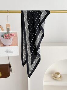 1 pieza Pañuelo elegante de poliéster con lunares, accesorio decorativo versátil para todas las estaciones, playa, vacaciones - #1 Negro - Ver 3
