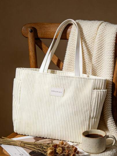 女士柔软灯芯绒手提包，春夏时尚单肩包，休闲日常购物旅行包，轻便大容量，完美适用于海滩、学校、工作和日常使用，酒红色，2026款