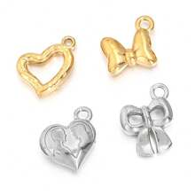 5pcs/Pack Stainless Steel Bowknot Heart Pendant, Elegant Fashion Pendant Necklace Bracelet Charm, Extension Chain Jewelry DIY - Butterfly Heart Pendant - View 2