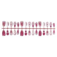 Spring Press On Nails Medium Almond Fake Nails Full Cover False Nails With Pink Flower Designs Acrylic Nail Press Ons Reusable Stick On Nails Glossy Pearl Glue On Nails For Women 24Pcs - nails09 - 查看 5