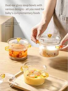 1 件装迷你硼硅玻璃双耳量杯蒸锅，家用蛋汤碗，双耳婴儿辅食蒸锅 - 查看 5