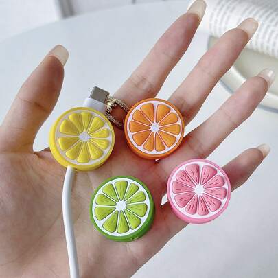 Protector de cable de carga con diseño de naranja y limón, funda protectora de silicona suave para línea de carga, diseño anti-rotura adecuado para cable 20W, protección universal de cable