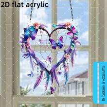 Móc treo giấc mơ hình trái tim màu tím phẳng 2D, đồ trang trí cửa sổ bằng acrylic, vật bắt ánh nắng mặt trời bằng acrylic, đồ trang trí treo tường cho phòng ngủ, hiên nhà, sân vườn, quà tặng sinh nhật sáng tạo, quà tặng ngày lễ - A - Xem 4
