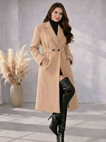 Women's Elegant Luxury La Batida Overcoat With Waist Belt, Autumn/Winter Style, For Women, Cold Weather Clothing, Brown, Black, Beige - 米色 - 查看 3