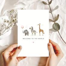 Welcome To The New Parents World Card, Adorable Watercolor Animal Design, Suitable For Grandson, Daughter, Son, Fun Party Gift For Young People's Shower Or Birthday, Interesting Illustrations, Gift Box, Souvenir - A - View 3