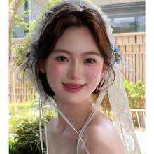 French Bride Lace Bow Long Headband Soft Tulle With Ribbon Bow Romantic Headgear Wedding Props - Multicolor - View 8