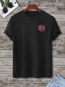 AnChiStreetwear - Camiseta masculina plus size casual com estampa de peixe, modelagem solta, gola redonda e manga curta. Ideal para uso diário. Estampa oceânica, estampa de peixe, camiseta masculina com estampa gráfica, camiseta masculina preta com estampa de pesca. - Preto - Ver 3