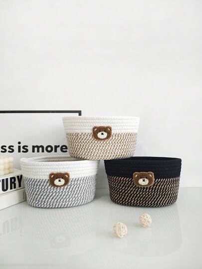 1 pièce Panier de rangement décoratif en forme d'ours fait main, panier d'étagère tressé en corde, panier cadeau pour chambre de bébé, panier à jouets tressé, panier de rangement de bureau tressé en corde, panier organisateur de table de chevet pour chambre d'enfant, panier de rangement pour fournitures pour bébés et enfants, panier pliable multicolore, panier de rangement pour couches de bébé