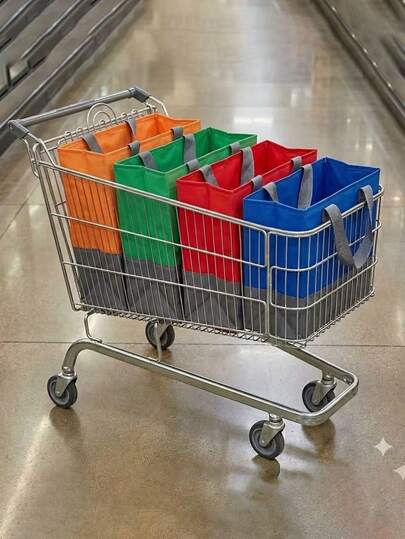 4/1pc Reusable Foldable Shopping Bag Set, Non-Woven Fabric Tote Bag For Supermarket Cart, Shopping Organizer Mesh Bag, Colorful Grocery Storage Bag, Suitable For Supermarket, Weekly Food Shopping And Home Organization