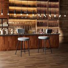 Tabernos de bar Conjunto 2 silla de bar altura del contador de bucle con asiento redondo, modernos tabernos de bar tapizados con patas de metal espalda y reposapiés, Tabernos para la isla de cocina, contador, cafeterías. - Gris - Ver 8