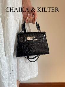 Túi xách nữ thời trang họa tiết vải thiều mùa hè mới, dây đeo vai điều chỉnh được, trang trí tối giản màu trơn với phụ kiện kim loại cao cấp, phù hợp cho công sở. - màu đen - Xem 6