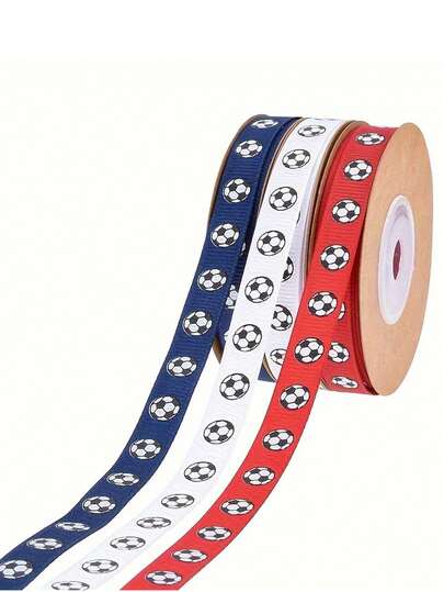 1pc Football-Themed Polyester Ribbon, Non-Waterproof Fabric Tape, Suitable For Gift Wrapping And Party Decoration - 299.92 Cm / 5.0 M Multi-Pack.