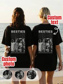 Customized Sisters & Besties T-Shirts, Personalized Name & Text Design. Suitable For Bridal Parties, Girls' Trips, Birthdays, Custom Photo T-Shirts - Black - View 1