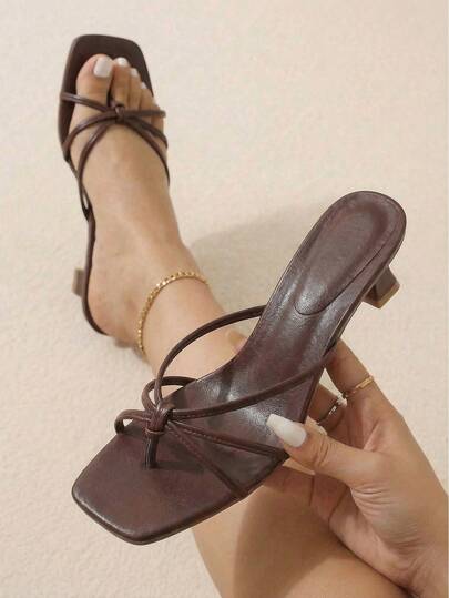 planare New Elegant Solid Color Kitten Heel Sandals For Women, Suitable For Daily, Vacation, Beach, Dating And Other Occasions