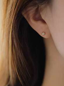 1 Đôi bông tai bạc S925 hình tròn đính đá, kiểu dáng tối giản tinh tế, dễ thương, thanh lịch và đa năng dành cho nữ. - hình học - Xem 4